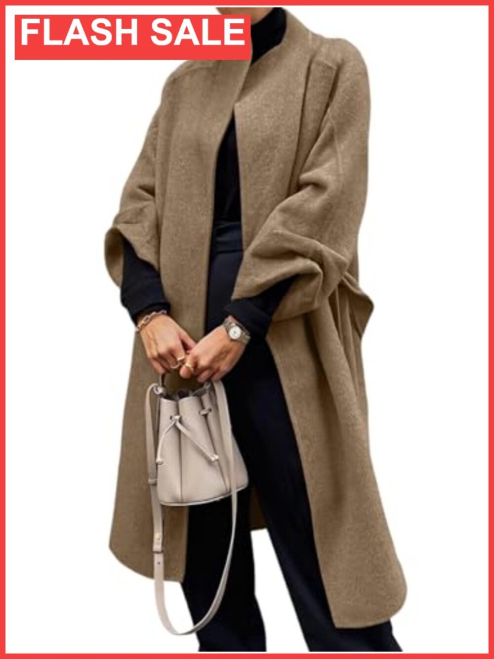 Wool Blend Long Pea Coat Oversized Wrap Trench Winter Overcoat